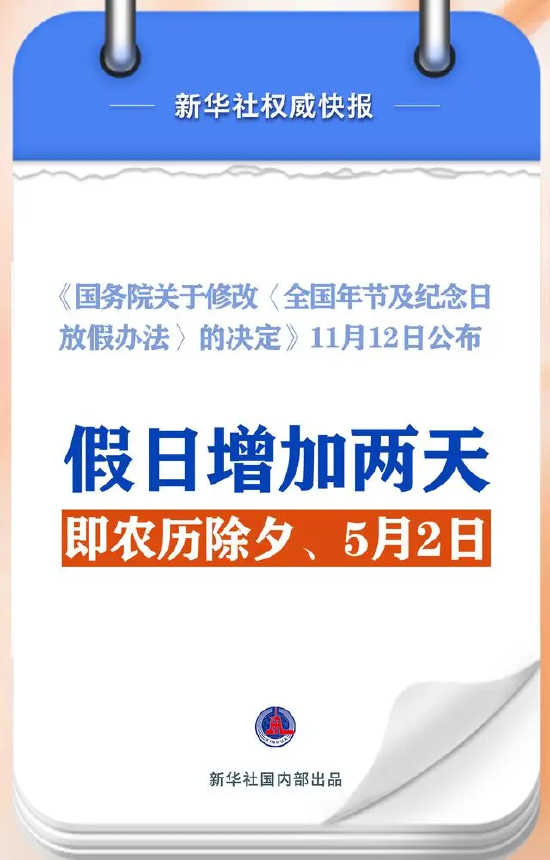 春節(jié)和勞動(dòng)節(jié)各增1天！2025年放假安排來(lái)了