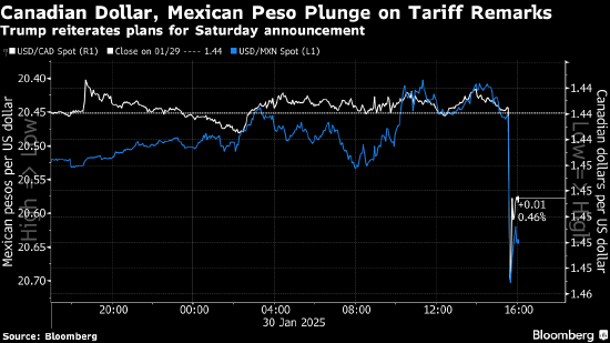 特朗普的25%關(guān)稅承諾震動匯市 加元和墨西哥比索雙雙重挫