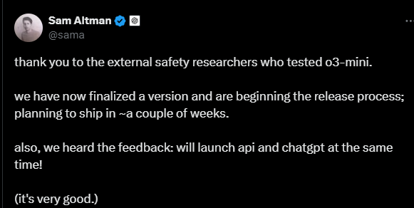 DeepSeek動搖信心？OpenAI或在周五緊急上線最強模型O3 Mini